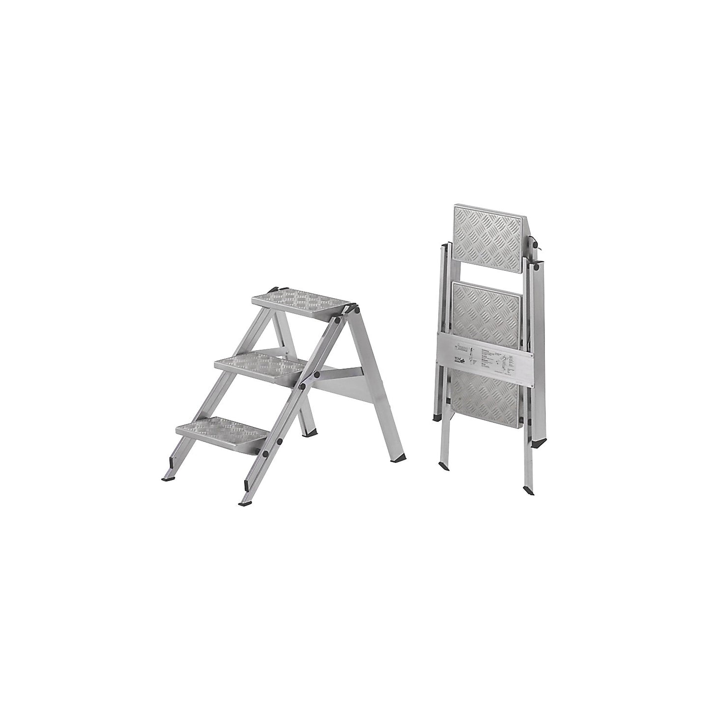 Aluminium folding steps, ribbed aluminium steps, without safety rail, 3 steps.