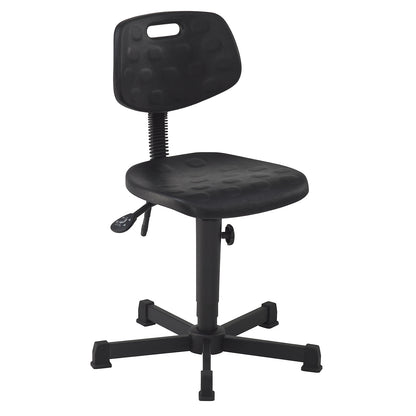 Industrial swivel chair with PU foam seat, without foot rest, with floor glides, height adjustment range 460 - 650 mm.