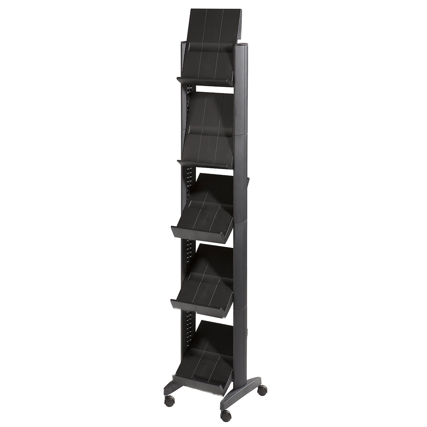 Brochure display stand made of polystyrene, for 5 x A4, black / black.