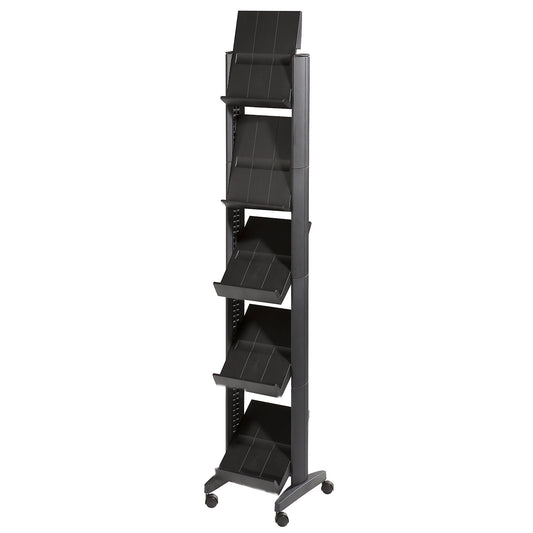 Brochure display stand made of polystyrene, for 5 x A4, black / black.