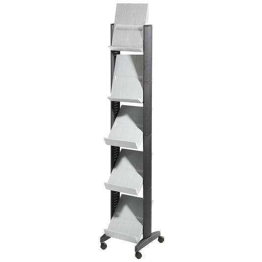 Brochure display stand made of polystyrene, for 5 x A4, black / light grey.