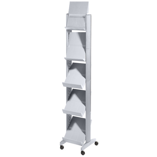 Brochure display stand made of polystyrene, for 5 x A4, aluminium silver / aluminium silver.
