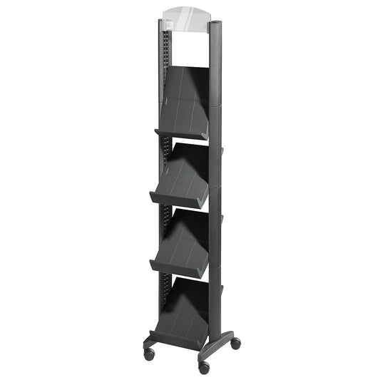 Brochure display stand made of polystyrene, for 4 x A4, with advertising space, black / black.