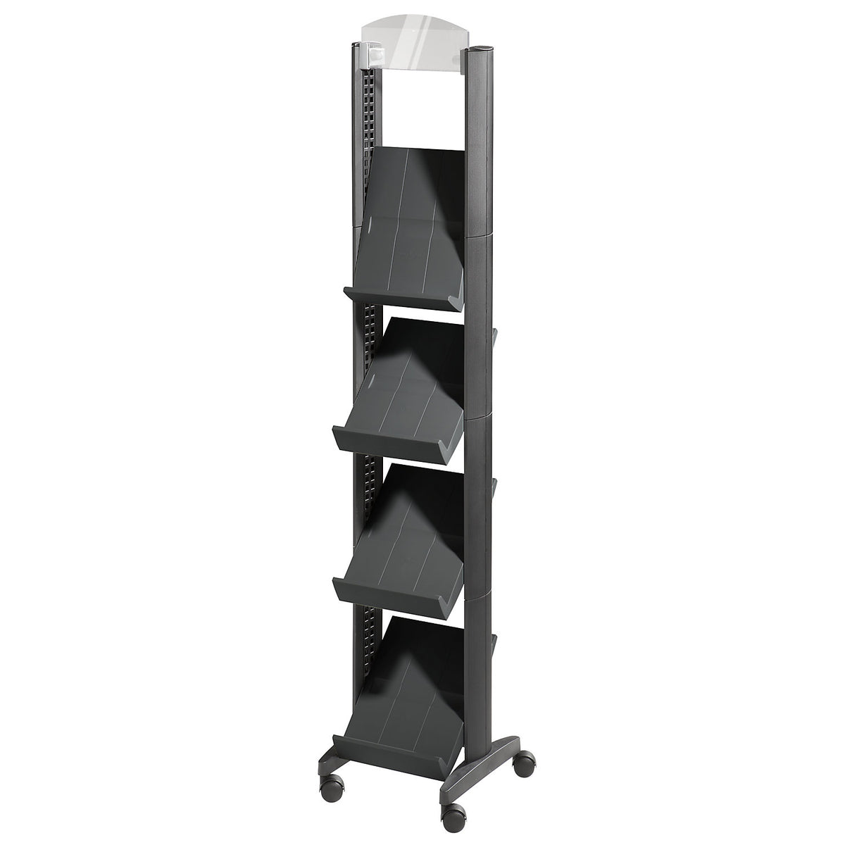 Brochure display stand made of polystyrene, for 4 x A4, with advertising space, black / black.