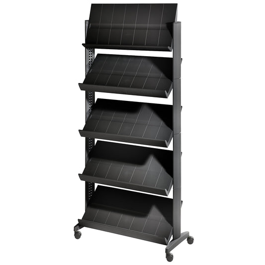 Brochure display stand made of polystyrene, for 15 x A4, black / black.