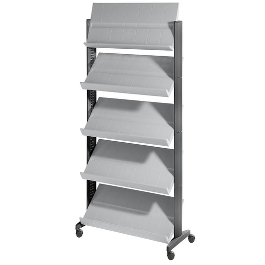 Brochure display stand made of polystyrene, for 15 x A4, black / light grey.