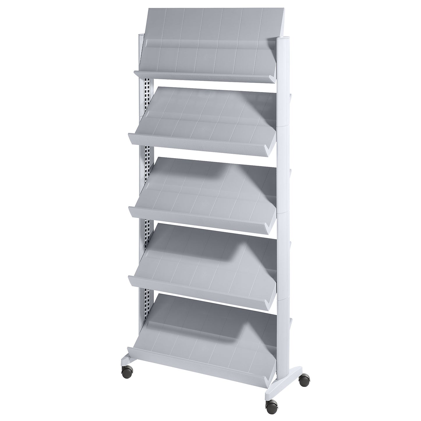 Brochure display stand made of polystyrene, for 15 x A4, aluminium silver / aluminium silver.