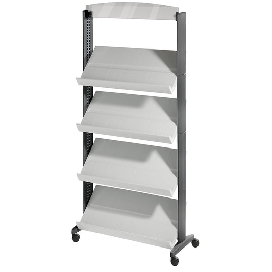 Brochure display stand made of polystyrene, for 12 x A4, with advertising space, black / light grey.
