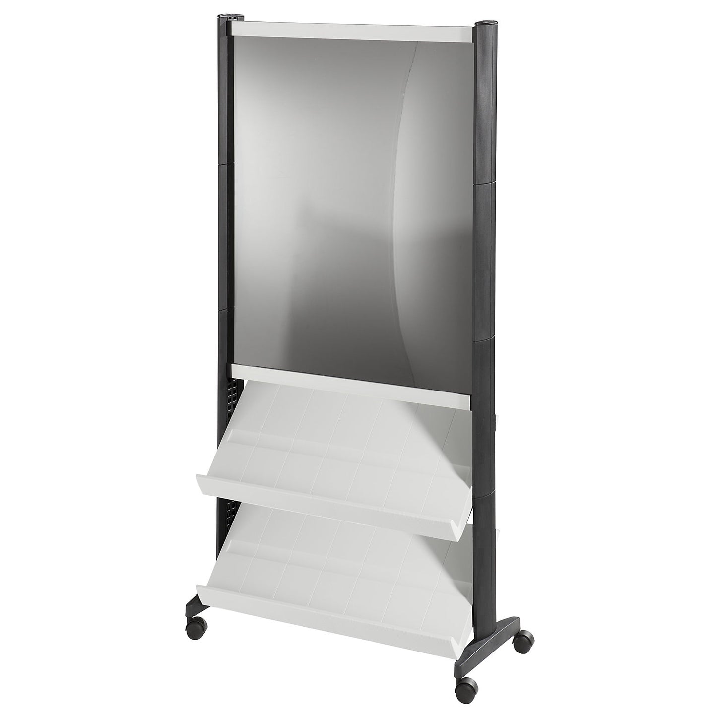 Brochure display stand made of polystyrene, for 6 x A4, black / light grey.