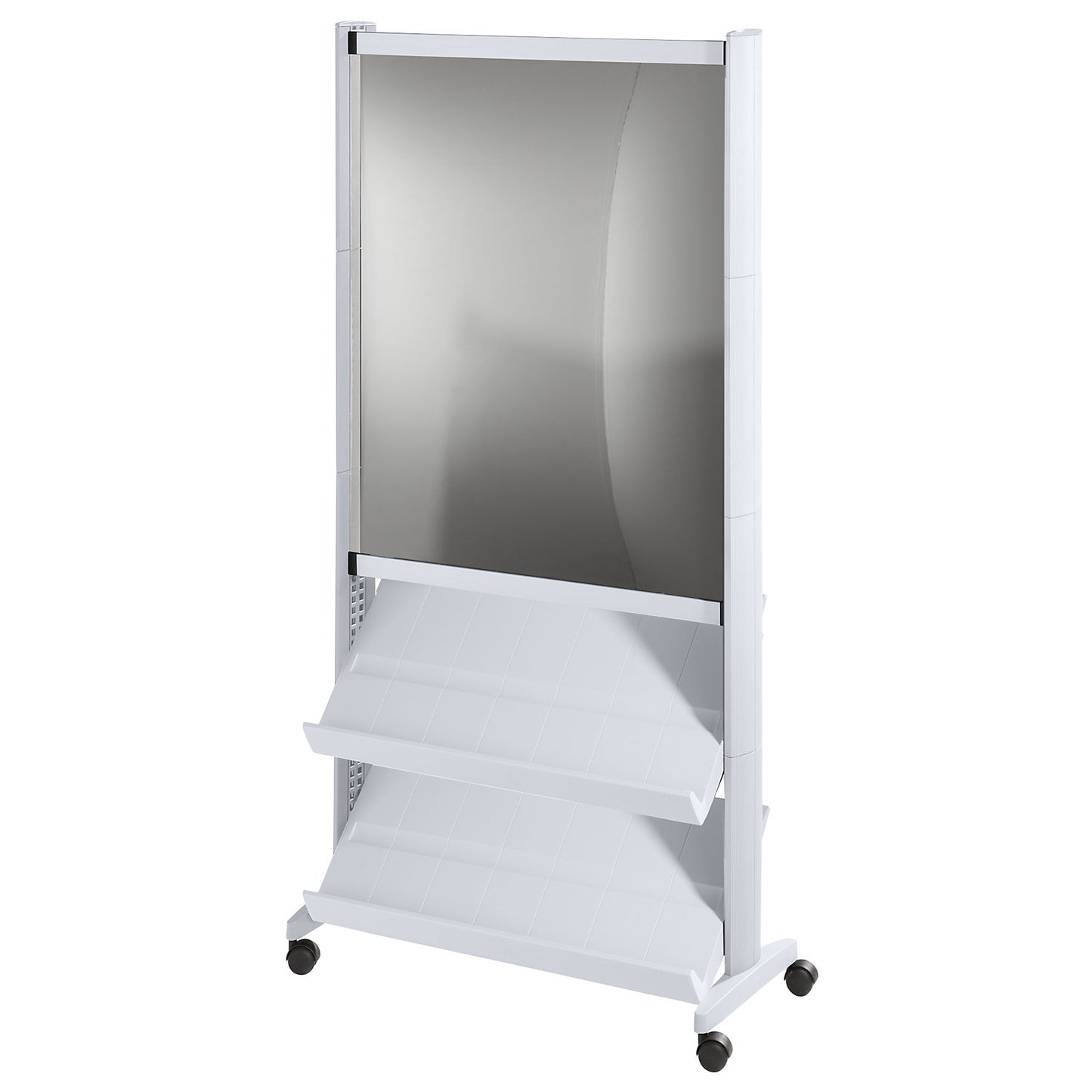 Brochure display stand made of polystyrene, for 6 x A4, aluminium silver / aluminium silver.