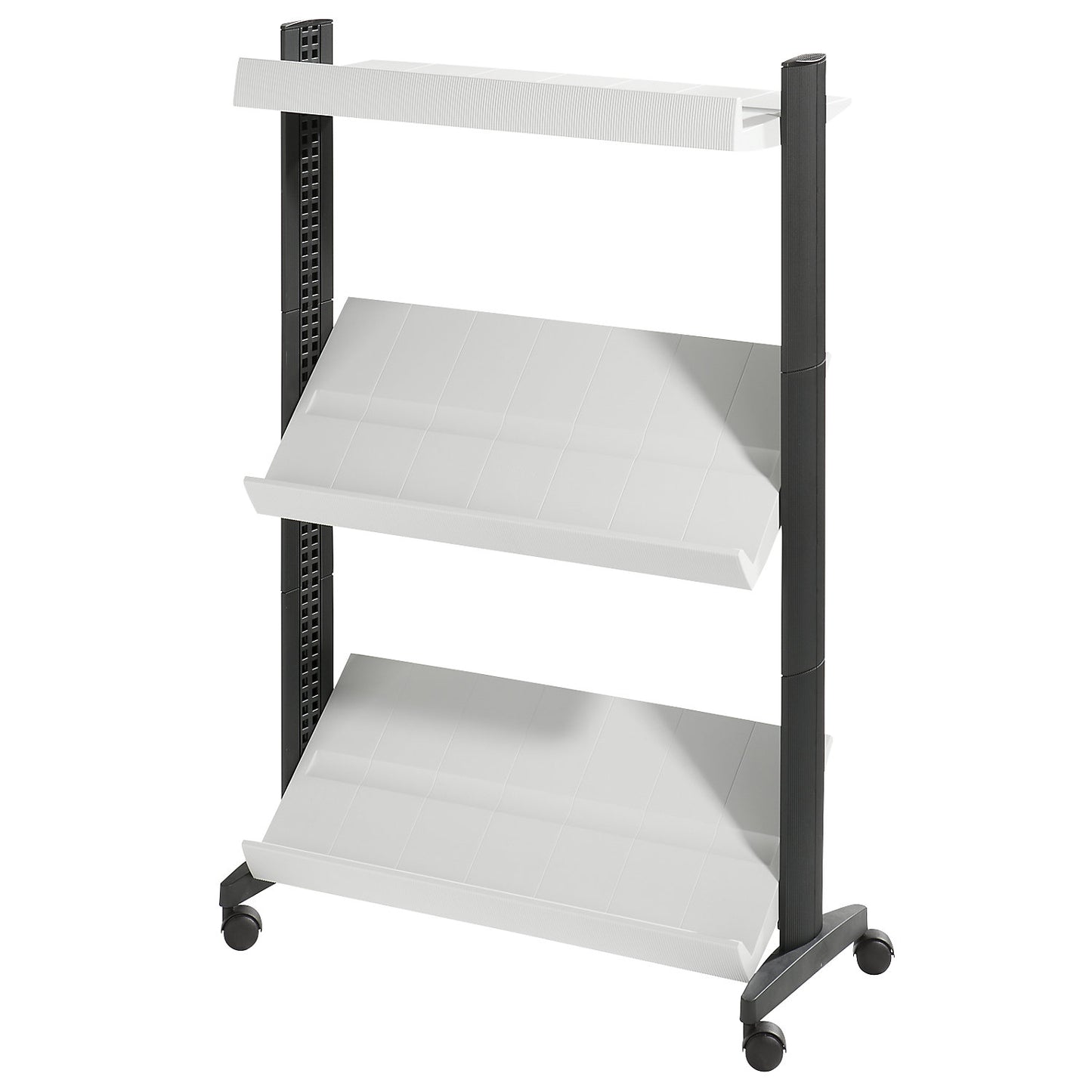 Brochure display stand made of polystyrene, for 9 x A4, black / light grey.