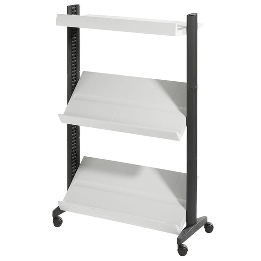 Brochure display stand made of polystyrene, for 9 x A4, black / light grey.