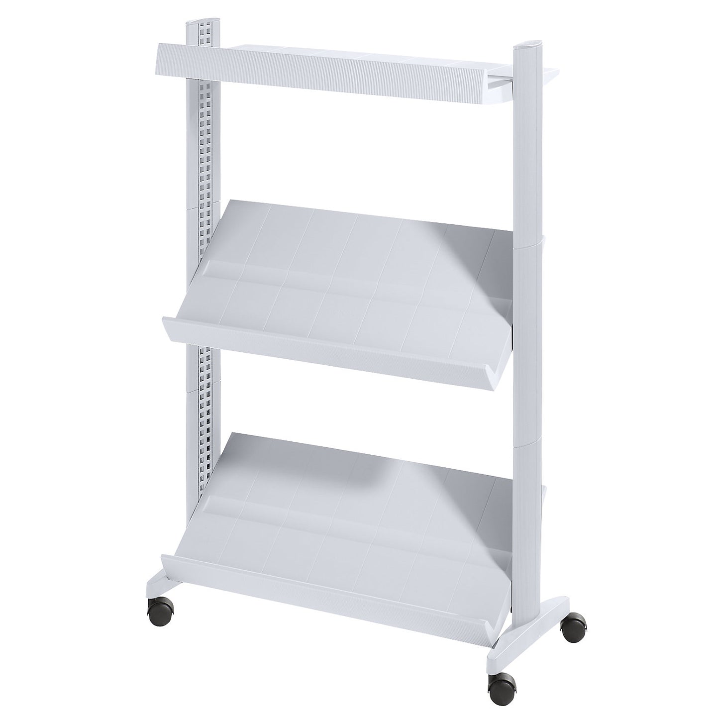 Brochure display stand made of polystyrene, for 9 x A4, aluminium silver / aluminium silver.