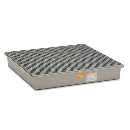 GRP base sump tray, 4 x 200 litre drums, with certification, with steel grate.
