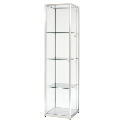 Tall glass cabinet, height 2000 mm, 1 hinged door, WxD 400 x 400 mm, silver anodised.