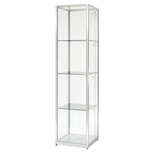 Tall glass cabinet, height 2000 mm, 1 hinged door, WxD 400 x 400 mm, silver anodised.