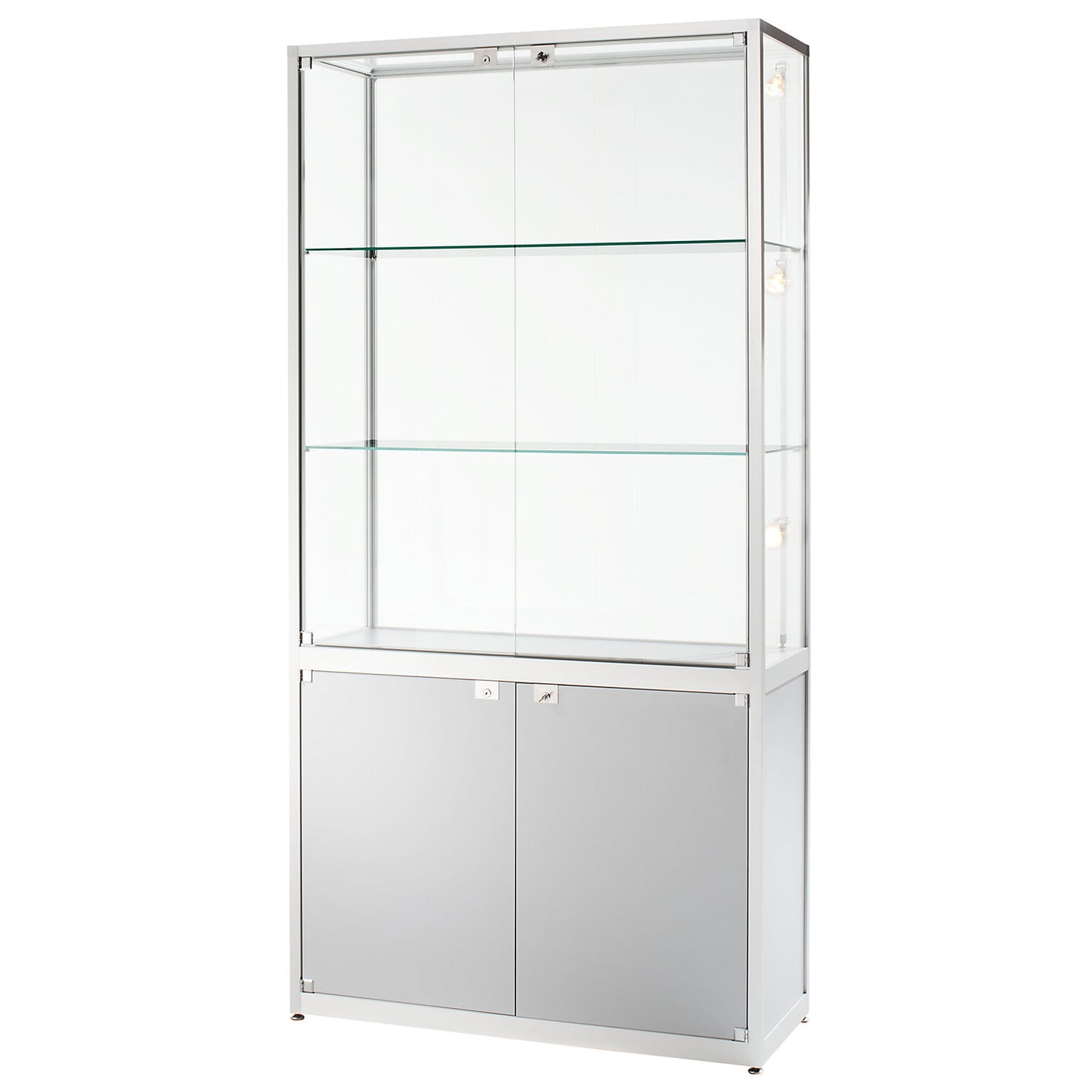 Cabinet with storage compartment, 2 sliding doors, HxWxD 2000 x 1500 x 400 mm, silver anodised.