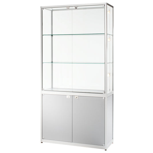 Cabinet with storage compartment, 2 hinged doors, HxWxD 2000 x 1000 x 400 mm, silver anodised.