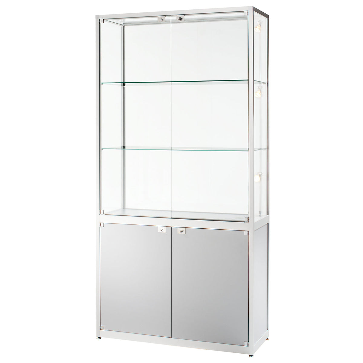 Cabinet with storage compartment, 2 sliding doors, HxWxD 2000 x 1500 x 400 mm, silver anodised.