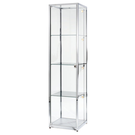 Tall glass cabinet, height 2000 mm, 1 hinged door, WxD 400 x 400 mm, stainless steel finish.