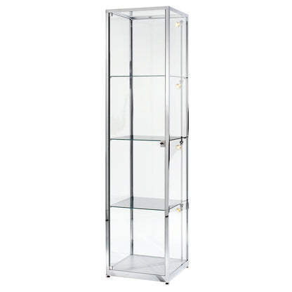 Tall glass cabinet, height 2000 mm, 1 hinged door, WxD 500 x 500 mm, stainless steel finish.