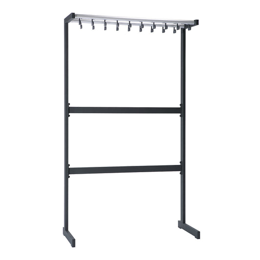 Single sided coat rail, without coat hangers, black, without umbrella holder.