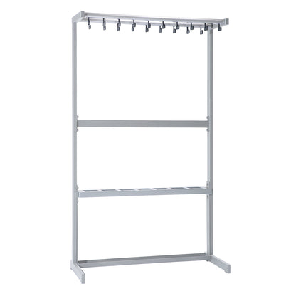 Single sided coat rail, without coat hangers, silver, with umbrella holder.