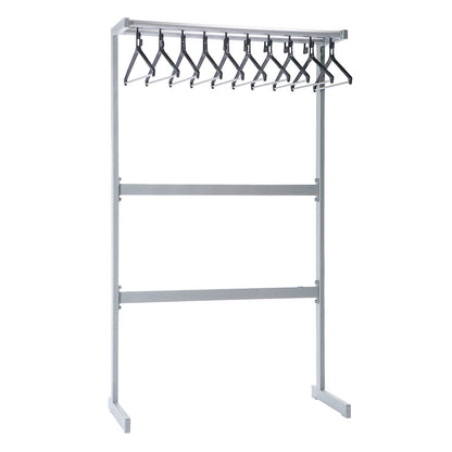 Single sided coat rail, with coat hangers, silver, without umbrella holder.