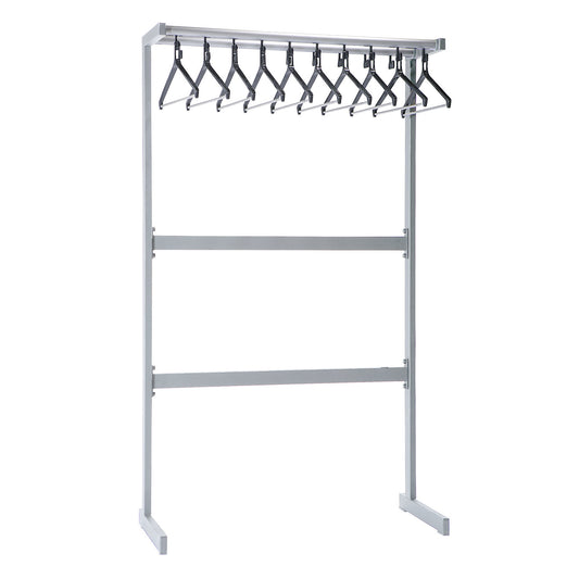 Single sided coat rail, with coat hangers, silver, without umbrella holder.