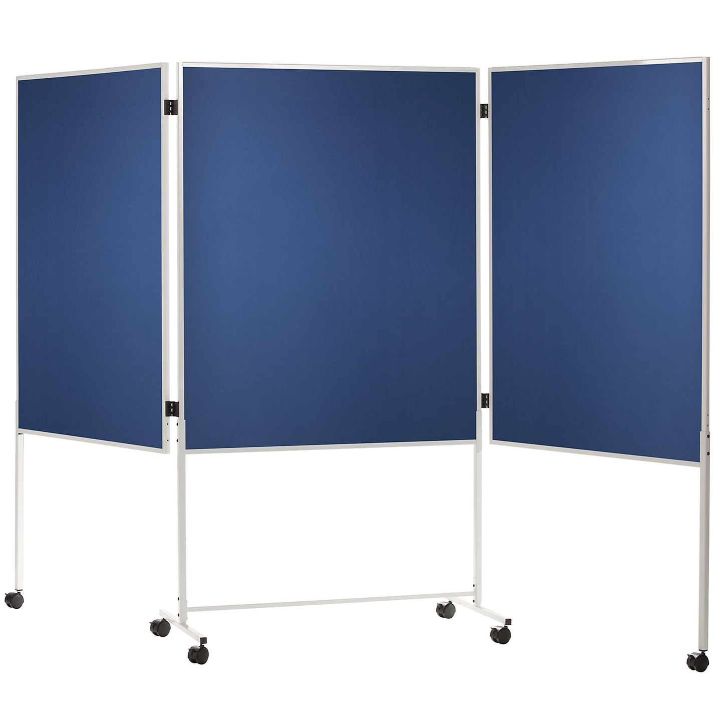 Pinboard, mobile, fabric cover, blue, HxWxD 1800 x 2800 x 500 mm, three-part.
