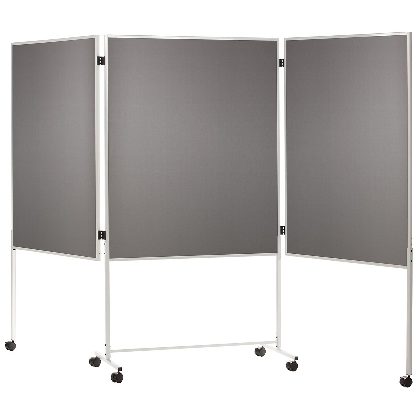Pinboard, mobile, fabric cover, grey, HxWxD 1800 x 2800 x 500 mm, three-part.