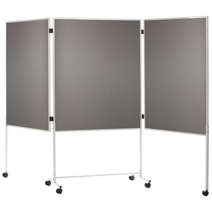 Pinboard, mobile, fabric cover, grey, HxWxD 1800 x 2800 x 500 mm, three-part.