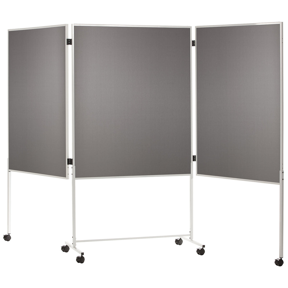 Pinboard, mobile, fabric cover, grey, HxWxD 1800 x 2800 x 500 mm, three-part.