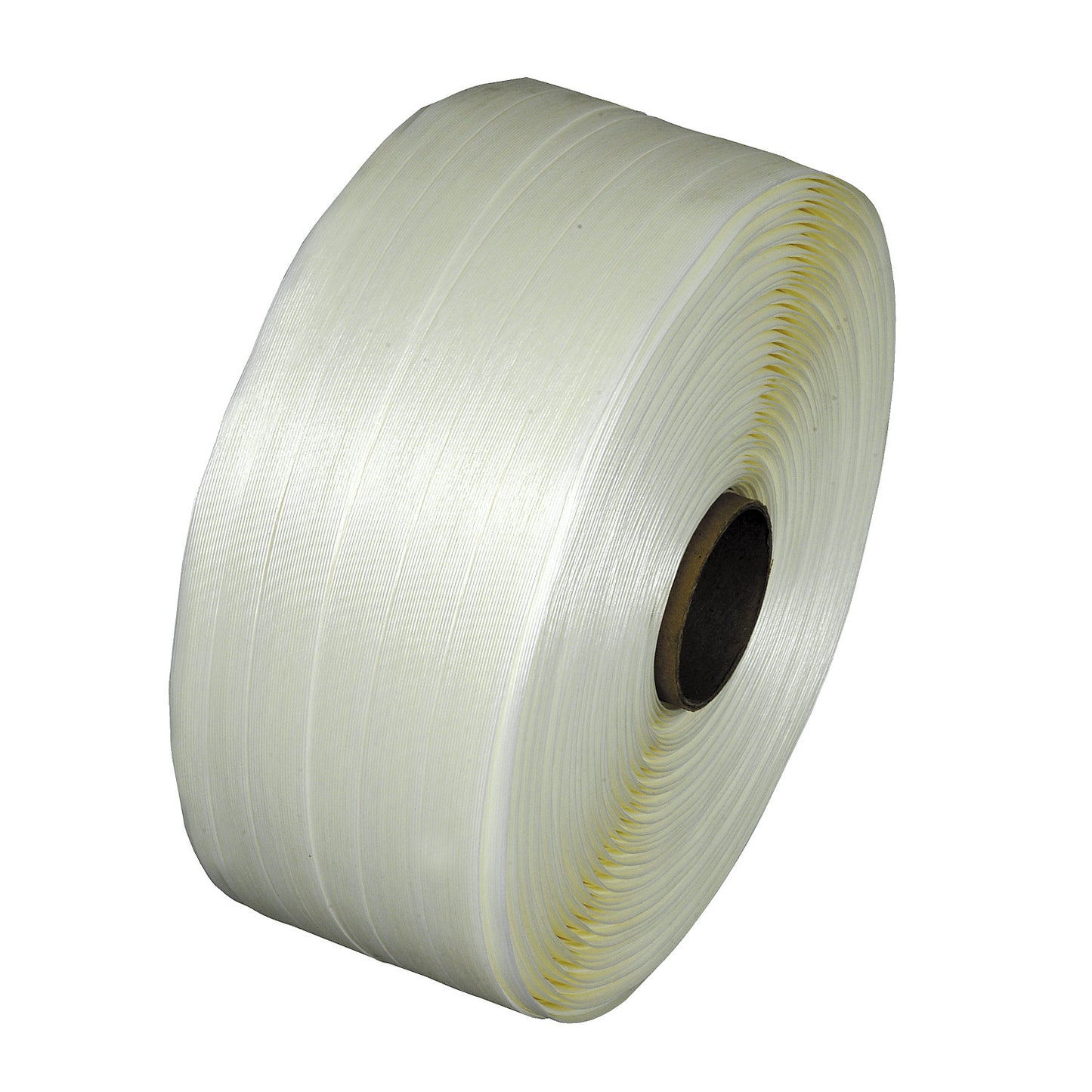 Reinforced PET strapping, bonded, for strap dispensers, pack of 2, core Ø 76 mm, strap width 19 mm.