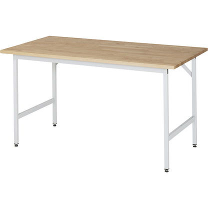 Work table, height adjustable, frame 30 x 30 mm, solid beech panel, WxD 1500 x 800 mm, light grey.