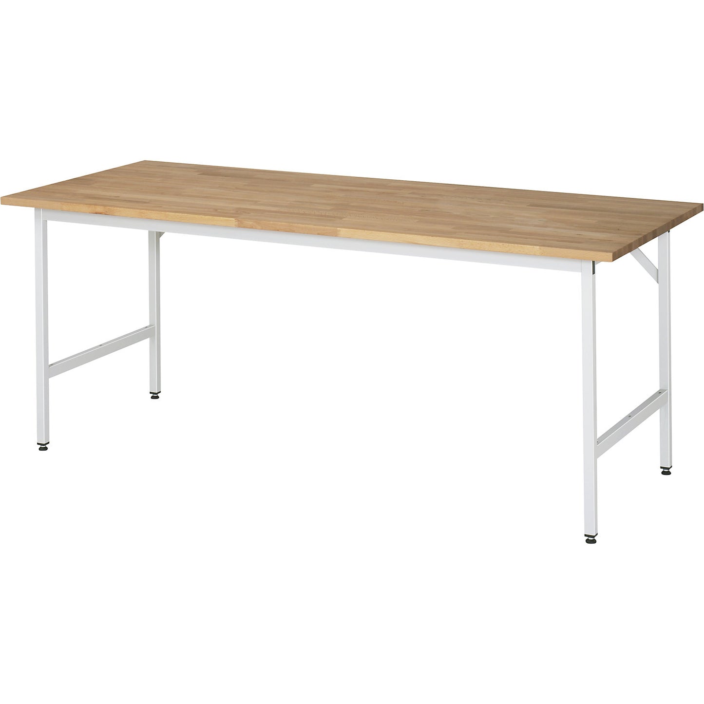 Work table, height adjustable, frame 30 x 30 mm, solid beech panel, WxD 2000 x 800 mm, light grey.