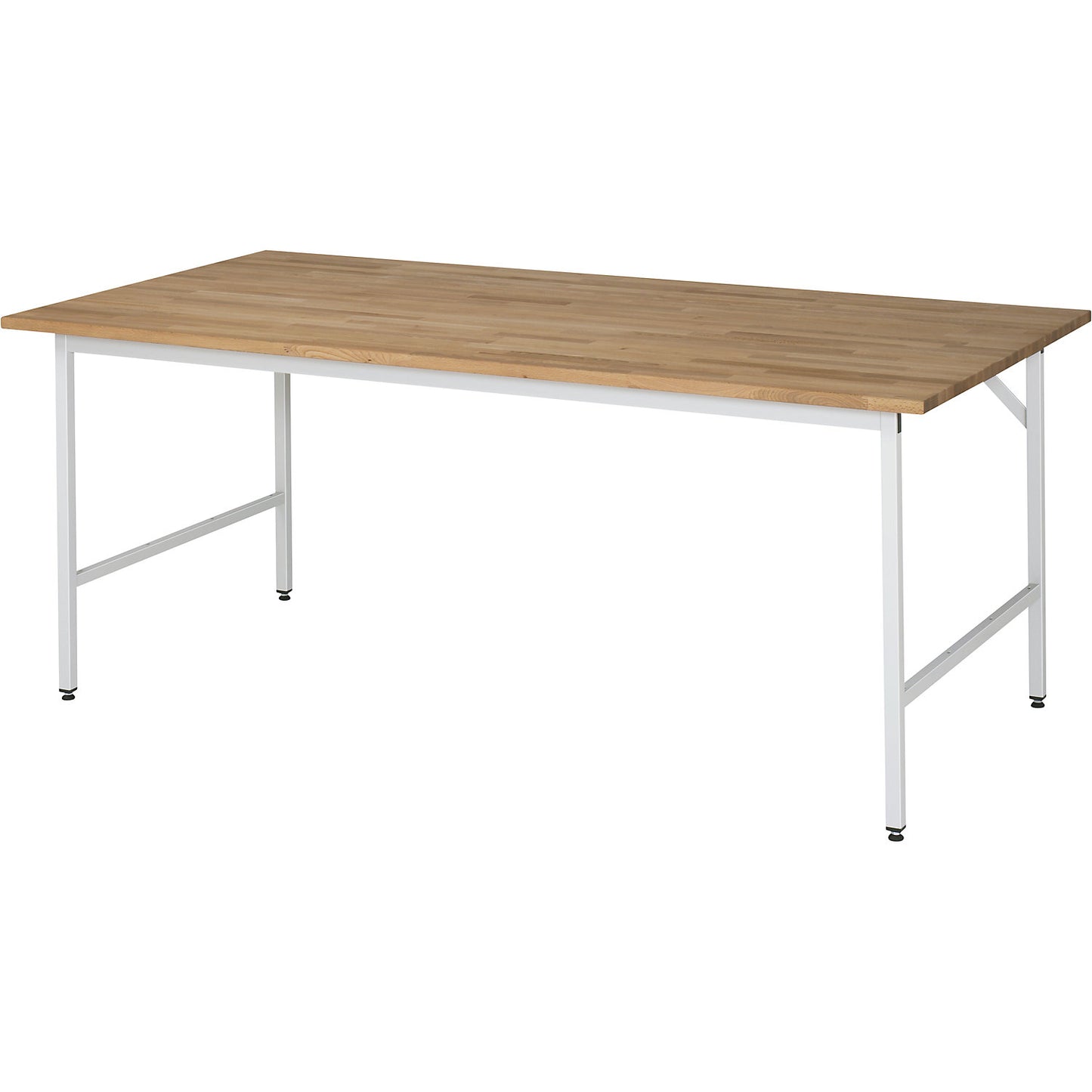 Work table, height adjustable, frame 30 x 30 mm, solid beech panel, WxD 2000 x 1000 mm, light grey.