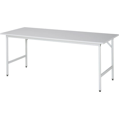 Work table, height adjustable, frame 30 x 30 mm, melamine coated panel, WxD 2000 x 800 mm, light grey.