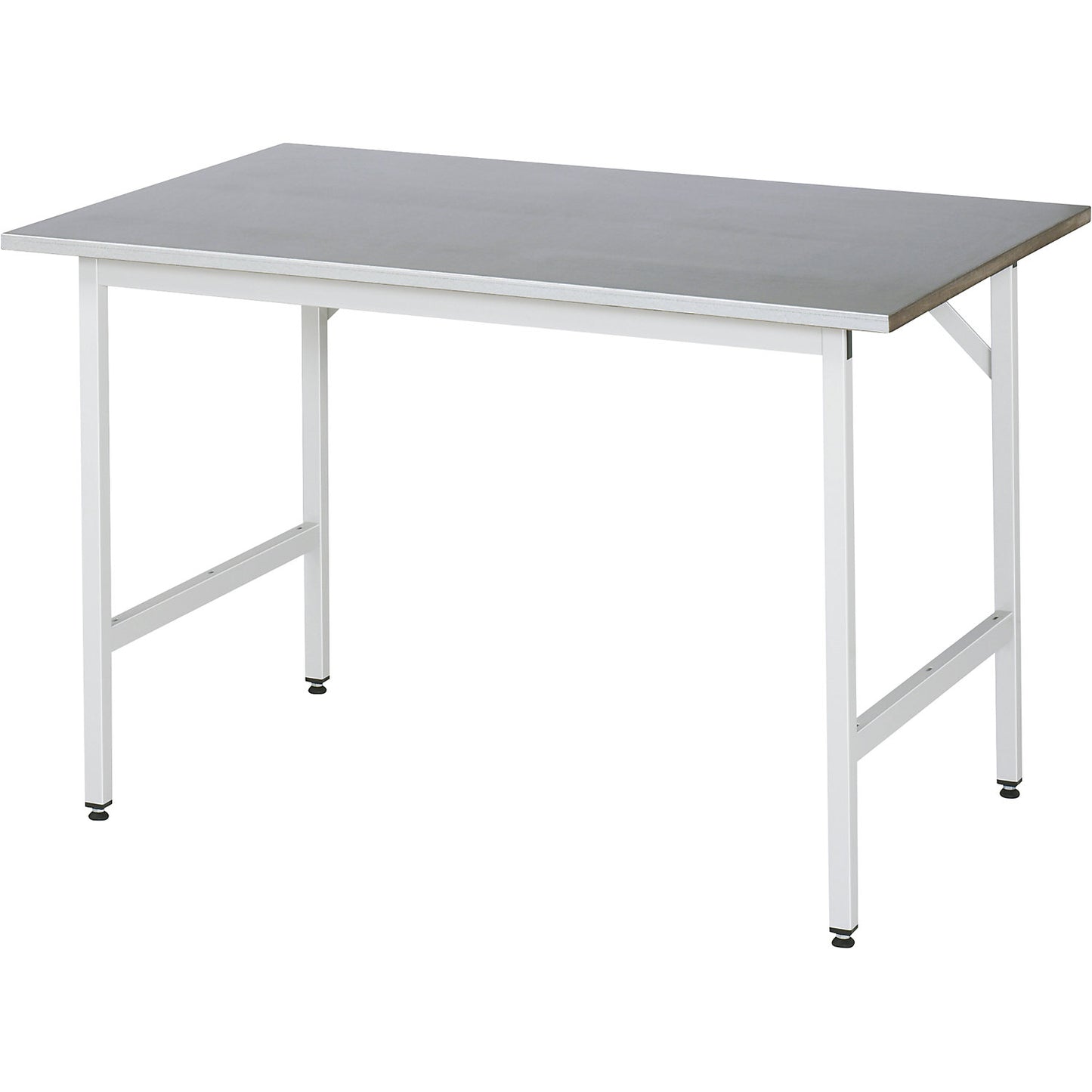 Work table, height adjustable, frame 30 x 30 mm, sheet steel panel, WxD 1250 x 800 mm, light grey.