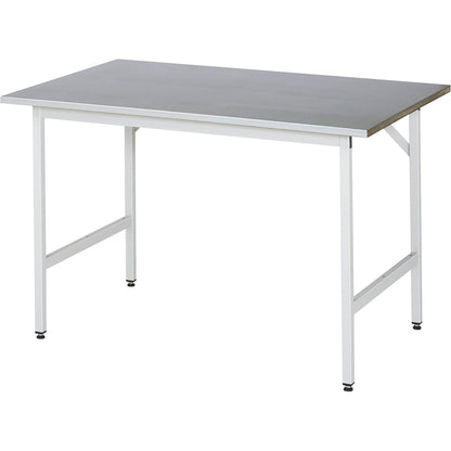 Work table, height adjustable, frame 30 x 30 mm, sheet steel panel, WxD 1250 x 800 mm, light grey.