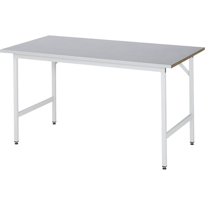 Work table, height adjustable, frame 30 x 30 mm, sheet steel panel, WxD 1500 x 800 mm, light grey.