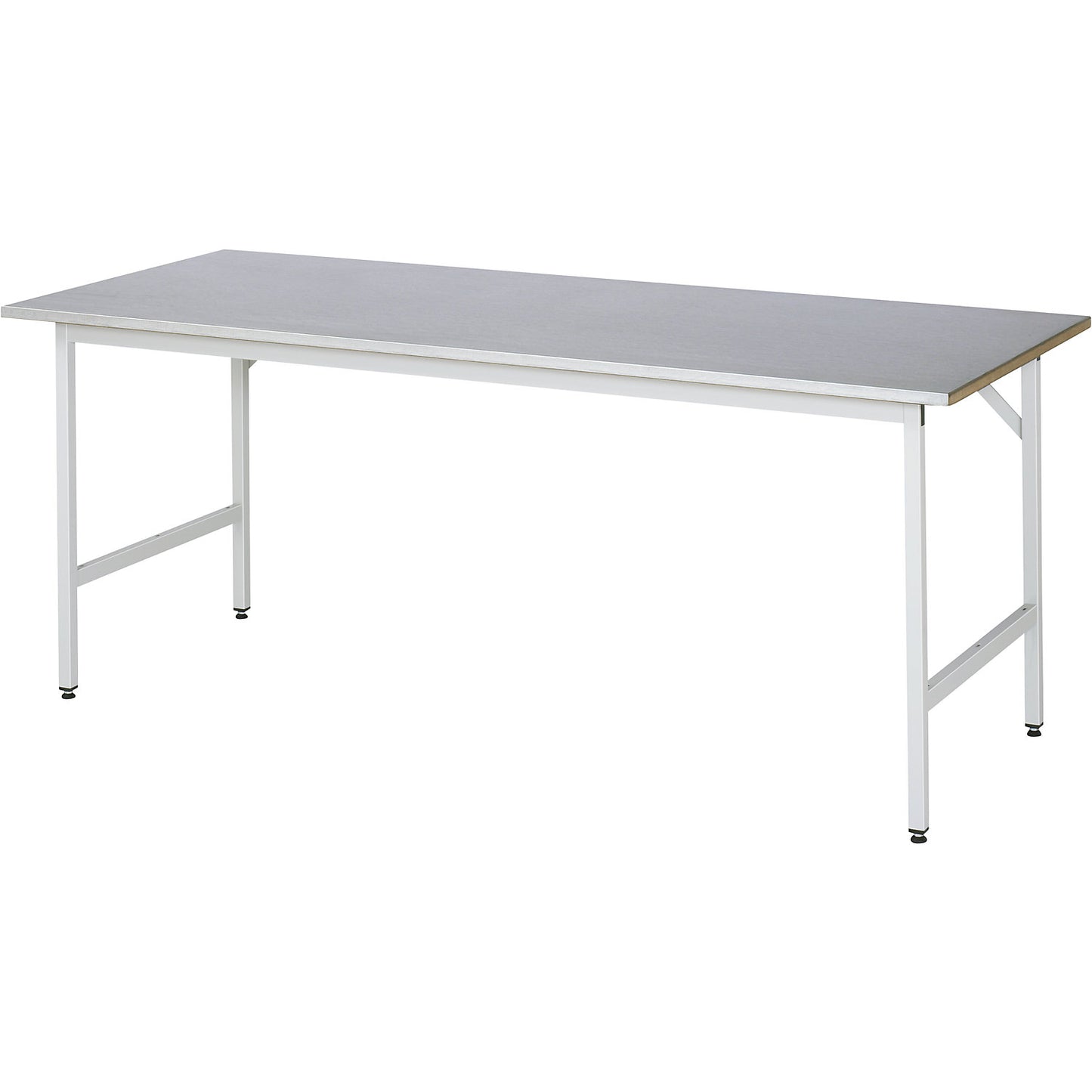 Work table, height adjustable, frame 30 x 30 mm, sheet steel panel, WxD 2000 x 800 mm, light grey.
