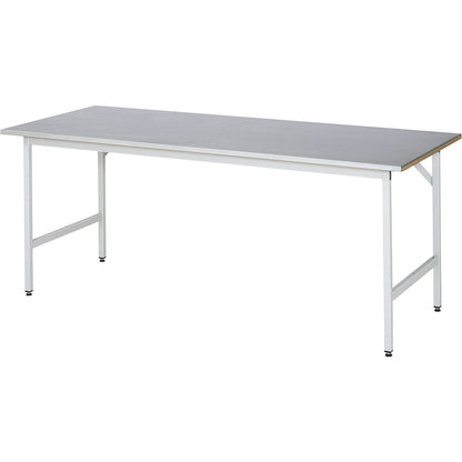 Work table, height adjustable, frame 30 x 30 mm, sheet steel panel, WxD 2000 x 800 mm, light grey.