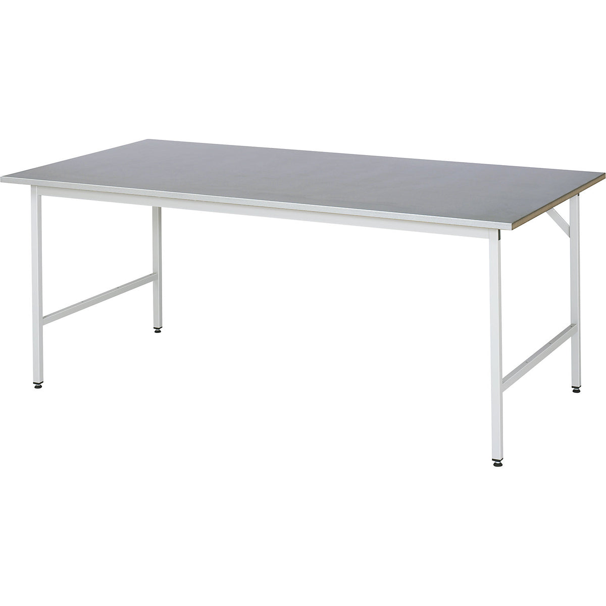 Work table, height adjustable, frame 30 x 30 mm, sheet steel panel, WxD 2000 x 1000 mm, light grey.