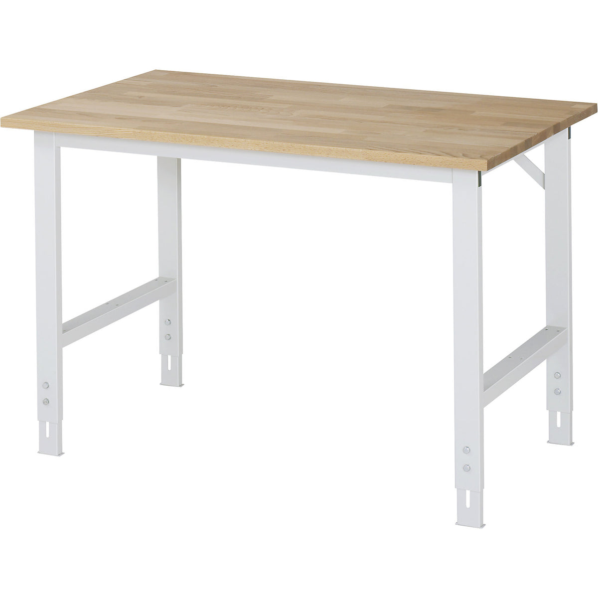 Work table, height adjustable, frame 60 x 30 mm, solid beech panel, WxD 1250 x 800 mm, light grey.