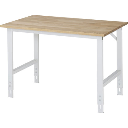 Work table, height adjustable, frame 60 x 30 mm, solid beech panel, WxD 1250 x 800 mm, light grey.