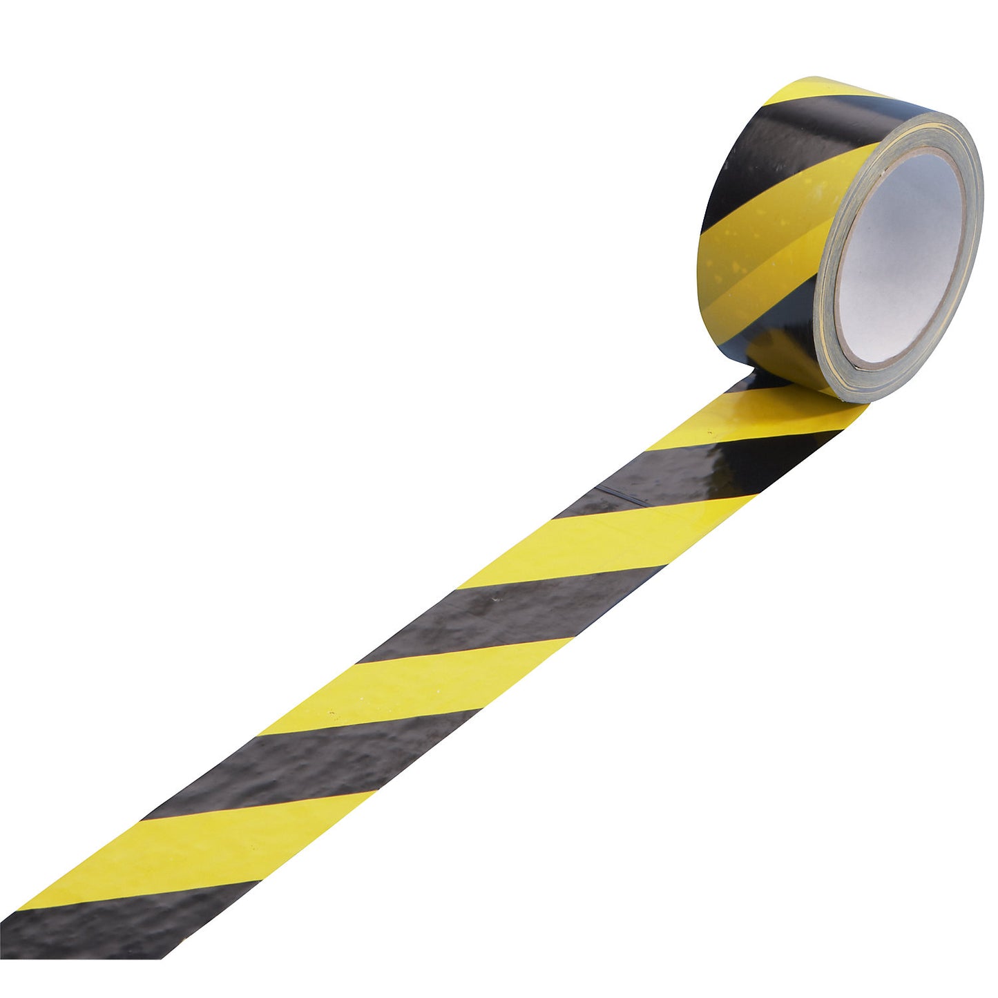PVC warning tape, black/yellow, pack of 6 rolls, tape width 50 mm.
