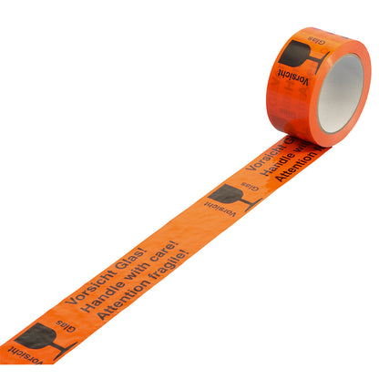 PVC warning tape, imprint Handle with care! Attention fragile!, pack of 6 rolls, tape width 50 mm.