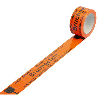 PVC warning tape, imprint Fragile! Handle with care!, pack of 36 rolls, tape width 50 mm.