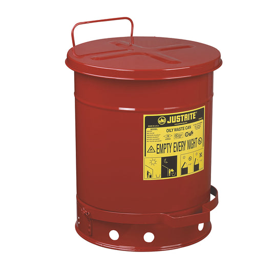 Fire protection container, sheet steel, round, with foot pedal, capacity 34 l.